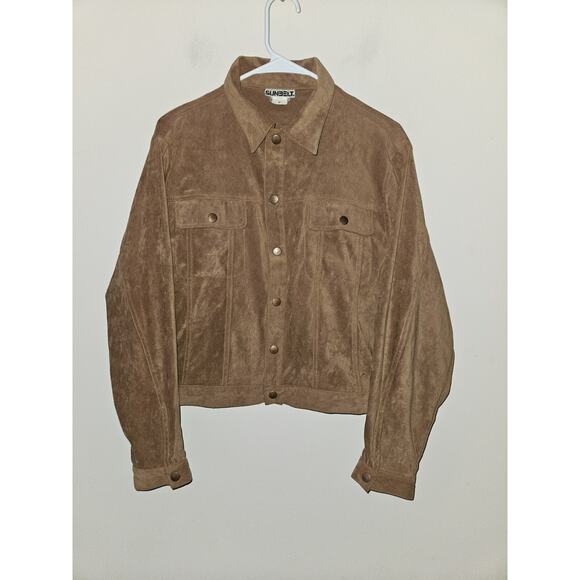 Vtg Sunbelt Suede Feel Button Down Jacket Shirt Medium Tan Brown Western - Picture 1 of 7
